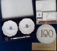 Football, FA Centenary 1863-1963, a pair of boxed bon-bon dishes complete with metal lapel badge (