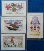 Postcards, Silks, 4 military patriotic embroidered silk cards inc. 'For the right, liberty and