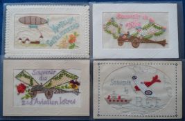 Postcards, Silks, an aviation selection of 4 embroidered silks, inc. B.E.F with aircraft flying over