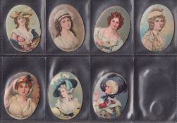 Cigarette cards, Wills Miniatures (Oval Metallic issue), 7 cards, Madam Vigee, Miss Croker, Caroline