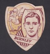 Trade card, Football, Baines, Burnley, shield shaped card showing T.W. Boyle inset (gd) (1)