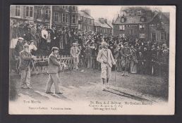 Golf postcard, Valentine's Famous Golfers Series, printed card showing Tom Morris, A.J. Balfour &