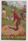 Tobacco postcard, Adkin & Son, Games by Tom Browne, type card Golf with advert for 'Adkin's Nut