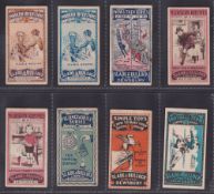 Trade cards, Slade & Bullock, 8 type cards, Modern Inventions (x2, one blue, one orange), Now & Then
