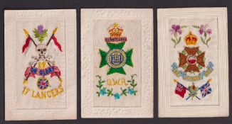 Postcards, Silks, 3 embroidered military silks, inc. Q.W.R (Queen's Westminster Rifles) showing