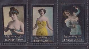 Cigarette cards, Germany, B. Weller, Dresden, Actresses, three b/w, hand coloured cards, 'Gold