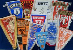 Football pennants & rosettes, selection of 25+ English & Scottish pennants, mostly 1970's inc.