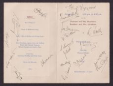 Football autographs, Burnley FC, Christmas Party menu card dated 29th December 1952 with 19 ink