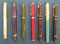 Writing Equipment, Watermans fountain pens, 7 fountain pens to comprise 2 with 18ct and 2 with 14ct