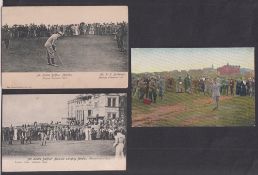 Golf postcards, Leslie Balfour Melville, three printed cards, two b/w & one colour, showing Melville