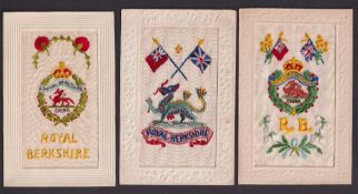 Postcards, Silks, 3 different Royal Berkshire Regimental embroidered silks (all vertical). 'Royal