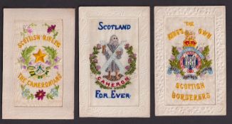 Postcards, Silks, a Scottish mix of 3 military embroidered silks, inc. Scottish Rifles The
