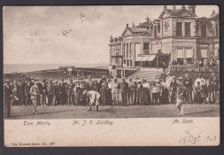 Golf postcard, Tom Morris, J. Laidlay & Mr Scott, sepia card by Wrench No 1987, dated in ink to