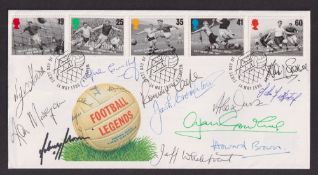 Football autographs, 1996 Royal Mail Football Legends Cover with 11 original signatures of