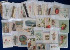 Victorian Greetings Cards, approx. 160 cards to include children, birds, flowers, silk (2),