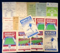 Football programmes, Burnley FC, selection of 17 home & away programmes, home reserve issues v Stoke