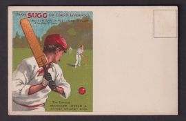 Trade card, Frank Sugg Ltd, Sports Clothing of Liverpool, postcard with Cricket vignette. Sugg was a