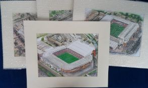 Football, a selection of items inc. 4 large card-mounted artist-drawn Football Ground prints for