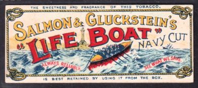 Cigarette card, Salmon & Gluckstein, advert for Lifeboat Navy Cut 9.1 x 3.9cm, same image printed on