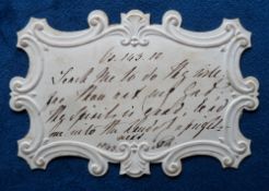 Ephemera, Royalty, Queen Adelaide (1792-1849), wife of William IV, embossed and die-cut cream card