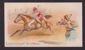 Cigarette card, USA, Lorillard, Circus Scenes, ('Sensation' wording front & back), type card, 'X'