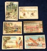 Trade cards, Liebig, six Italian sets, The Christmas Tree II S656, Bicycle Games S658, Pheasants