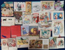 Greetings Cards, approx. 300 cards, Victorian to 1950s to include comic, cats, children, charming