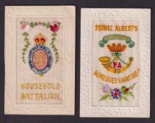 Postcards, Silks, 2 military embroidered silk regimental badges, inc. P.A Prince Albert's Somerset