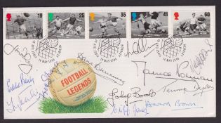 Football autographs, 1996 Royal Mail Football Legends Cover with 11 original signatures of Tottenham