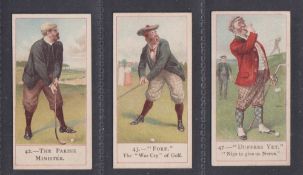 Cigarette cards, Cope's, Cope's Golfers, three cards, no 42 'The Parish Minster', no 43 'Fore' &