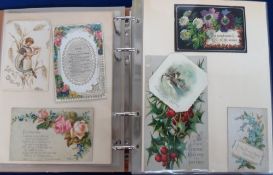 Victorian and Edwardian Greetings Cards, 150+ to include die-cut, deckle edged, glitter, birds,