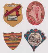 Trade cards, four football shields, two by W N Sharpe 'Well Played Grimsby Town' & 'Play Up