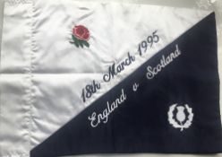 Rugby memorabilia, England v Scotland, 18th March, 1995, a touch judge flag, embroidered to one side
