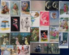 Postcards, a mixed subject collection of approx. 107 cards with good comic fantasy and illustrated