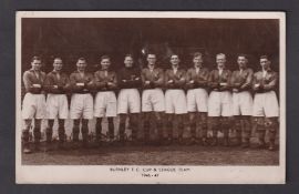 Football autographs, Burnley FC, 1946/47, b/w photographic team group postcard with 11 ink