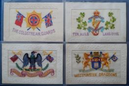Postcards, Silks, 4 military embroidered silk cards, inc. Royal Scots Greys with eagle to centre