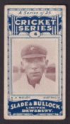Trade card, Slade & Bullock, Cricket Series, type card, no 4, A A Mailey, Australia, (small corner