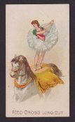 Cigarette card, USA, Lorillard, Circus Scenes, ('Red Cross' wording front & back), type card, 'X'