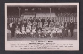 Rugby League postcard, Wigan Football Club, 1908-1909, b/w photographic card showing players &