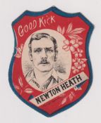 Trade card, R & J Scholes, (Confectioner, Manchester), shaped Football card 'Good Kick Newton Heath'