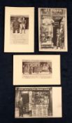 Tobacco advertising postcards, J.I. Popp, 4 cards, 2 printed cards showing shopfronts plus 2 comic