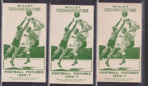Tobacco issue, Wills, 5 Football fixture cards all for 1956/57, Aston Villa/Birmingham, W.B.A./
