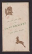 Rugby memorabilia, Engagements card for the 1937 Springboks Tour to New South Wales. Small format