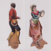 Cigarette cards, USA, Mayo, National Dances, (die-cut), 2 cards, no 8 Italian & no 10 Italian (