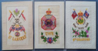Postcards, Silks, 3 military embroidered silks inc. 2nd Dragoons, Royal Scots Greys with thistle