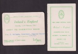 Rugby memorabilia, Ireland v England, 11th February, 1961, Lansdowne Road, Dublin, committee room