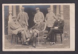 Golf postcard, scarce, early photographic card showing six golf champions, Fry, White, Sayers,