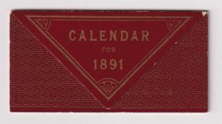 Trade card, G.F. Knowles, Fancy Stationer, Cambridge, Calendar Card for 1891 in the form of a fold-