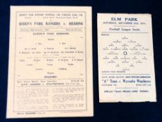 Football programmes, QPR v Reading 22 January 1944 & Reading v QPR 30 September 1944 both Football