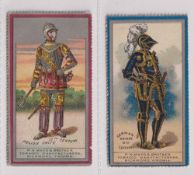 Cigarette cards, USA, Mayo, Costumes of Warriors & Soldiers, 2 cards, German Knight 16th Century &
